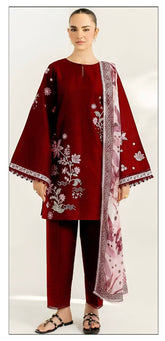 3 Piece - Dhanak Embroidered Suit With Printed Shawl FT-2345