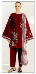 3 Piece - Dhanak Embroidered Suit With Printed Shawl FT-2345