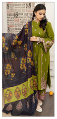 3 Piece - Dhanak Embroidered Suit With Printed Shawl GW-0022