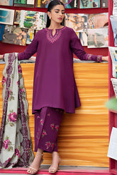 3 Piece - Dhanak Embroidered Suit With Printed Shawl JN-9880