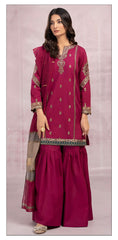 3 Piece - Dhanak Embroidered Suit With Printed Shawl HK-0083