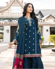 3 Piece - Dhanak Embroidered Suit With Printed Shawl VR-0980