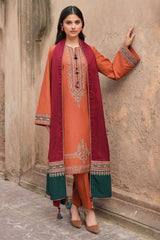 3 Piece - Dhanak Embroidered Suit With Printed Shawl SR-4070