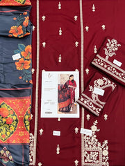 3 Piece - Dhanak Embroidered Suit With Printed Shawl MB-9911