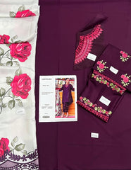 3 Piece - Dhanak Embroidered Suit With Printed Shawl JN-9880