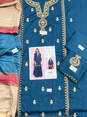 3 Piece - Dhanak Embroidered Suit With Printed Shawl VR-0980