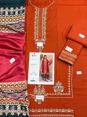 3 Piece - Dhanak Embroidered Suit With Printed Shawl SR-4070