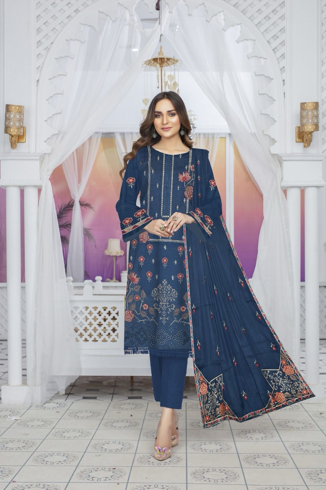 Luxury Fancy Lawn 3 Piece- Blue 56