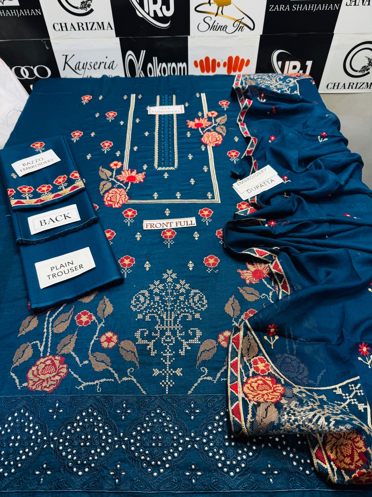 Luxury Fancy Lawn 3 Piece- Blue 56