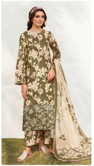 IZNIK DAMAN APLIC WORK PRINTED-EMBROIDERED LINEN UNSTICHED 3PC - D253B