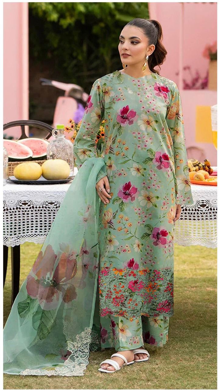 IZNIK DAMAN APLIC WORK PRINTED-EMBROIDERED LINEN UNSTICHED 3PC - 213D