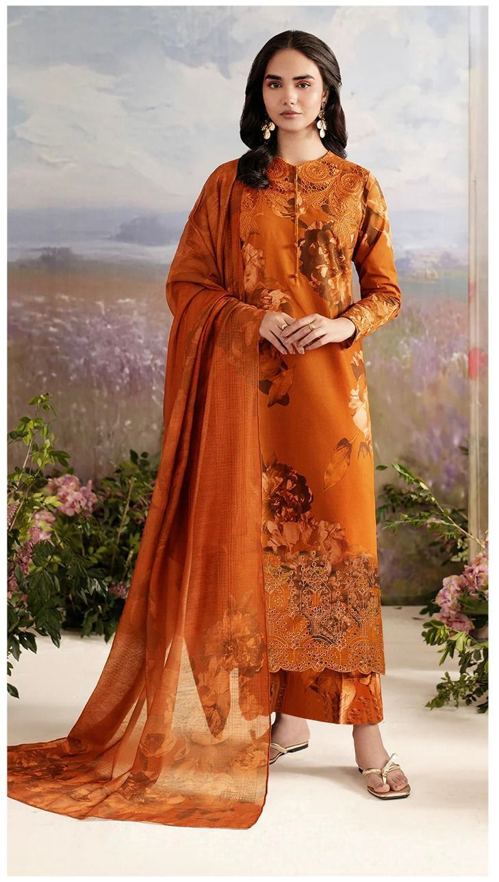 IZNIK DAMAN APLIC WORK PRINTED-EMBROIDERED LINEN UNSTICHED 3PC - 212A