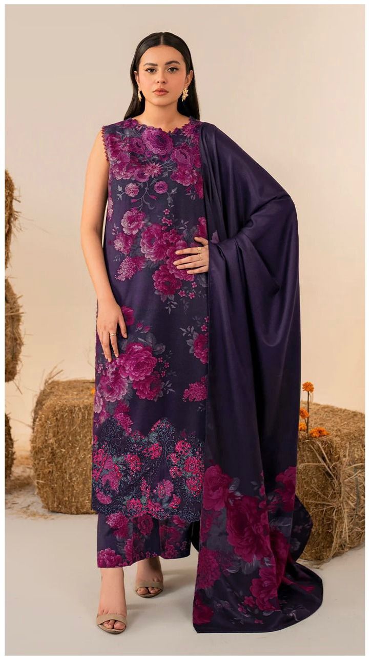 IZNIK DAMAN APLIC WORK PRINTED-EMBROIDERED LINEN UNSTICHED 3PC - D205