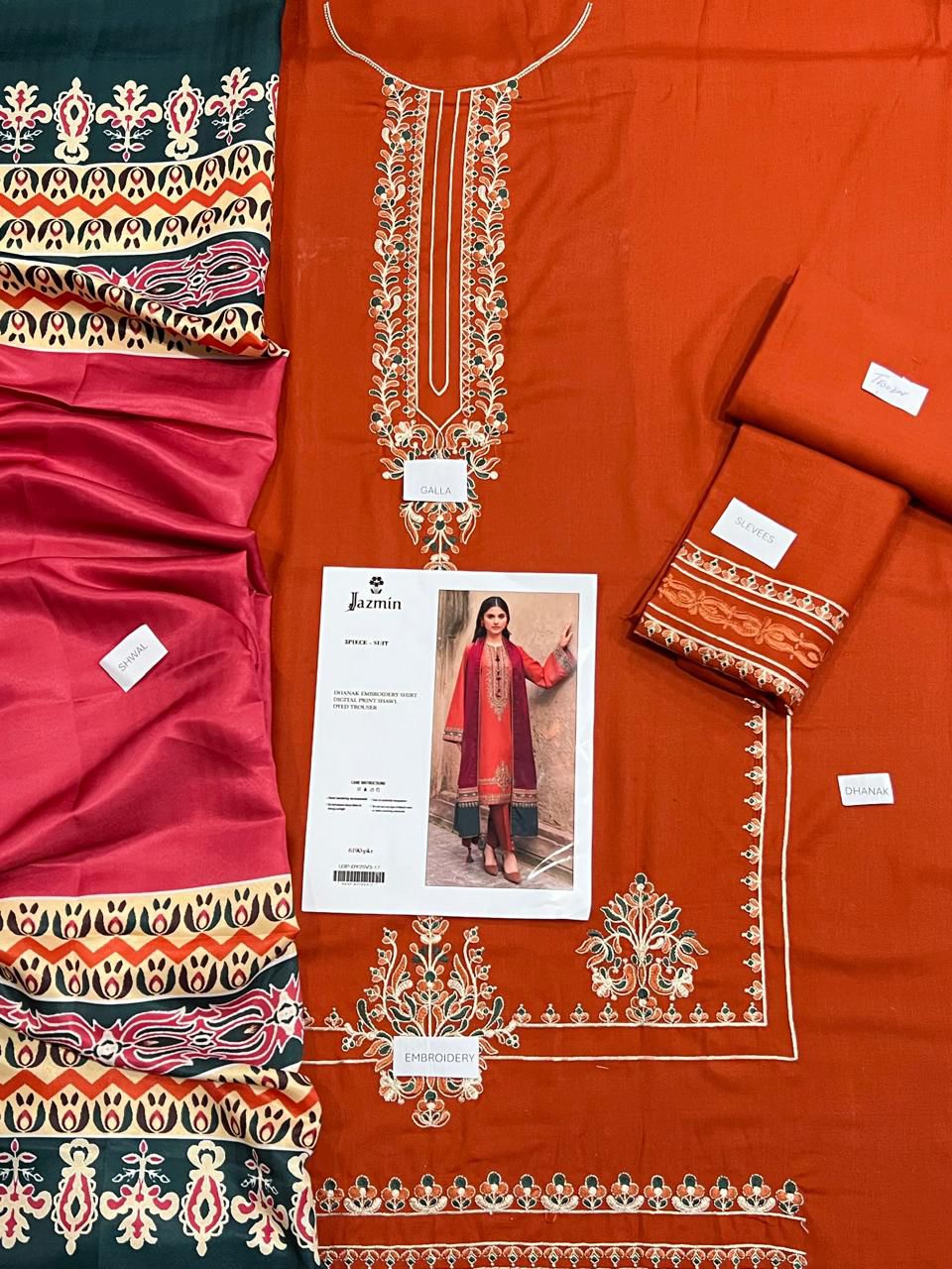 3 Piece - Dhanak Embroidered Suit With Printed Shawl SR-4070