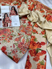 MARIA. B DAMAN APLIC WORK PRINTED-EMBROIDERED LINEN UNSTICHED 3PC - 198A