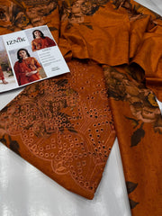IZNIK DAMAN APLIC WORK PRINTED-EMBROIDERED LINEN UNSTICHED 3PC - 212A
