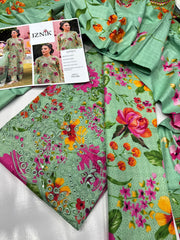 IZNIK DAMAN APLIC WORK PRINTED-EMBROIDERED LINEN UNSTICHED 3PC - 213D