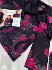 IZNIK DAMAN APLIC WORK PRINTED-EMBROIDERED LINEN UNSTICHED 3PC - D205