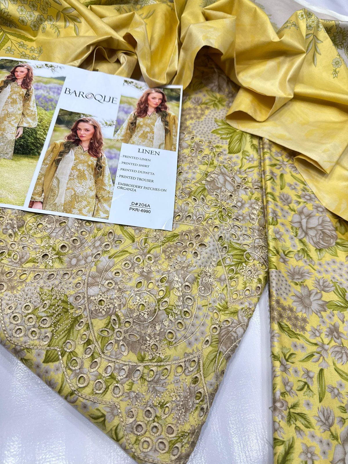 IZNIK DAMAN APLIC WORK PRINTED-EMBROIDERED LINEN UNSTICHED 3PC - D206A