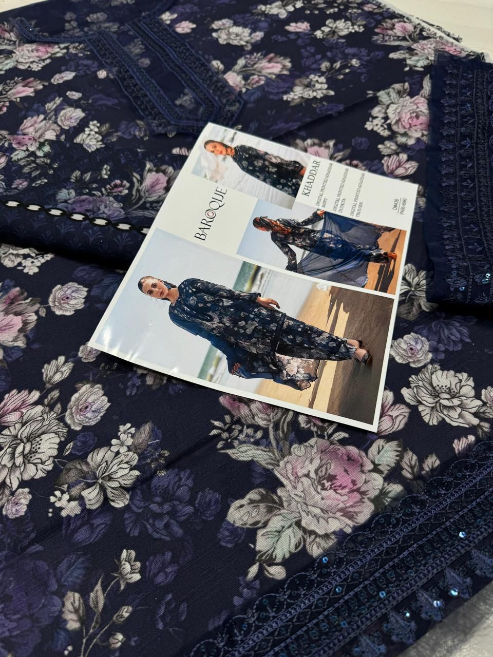 BAROQUE KHADAR UNSTICHED 3PC with PATCHES - M9822