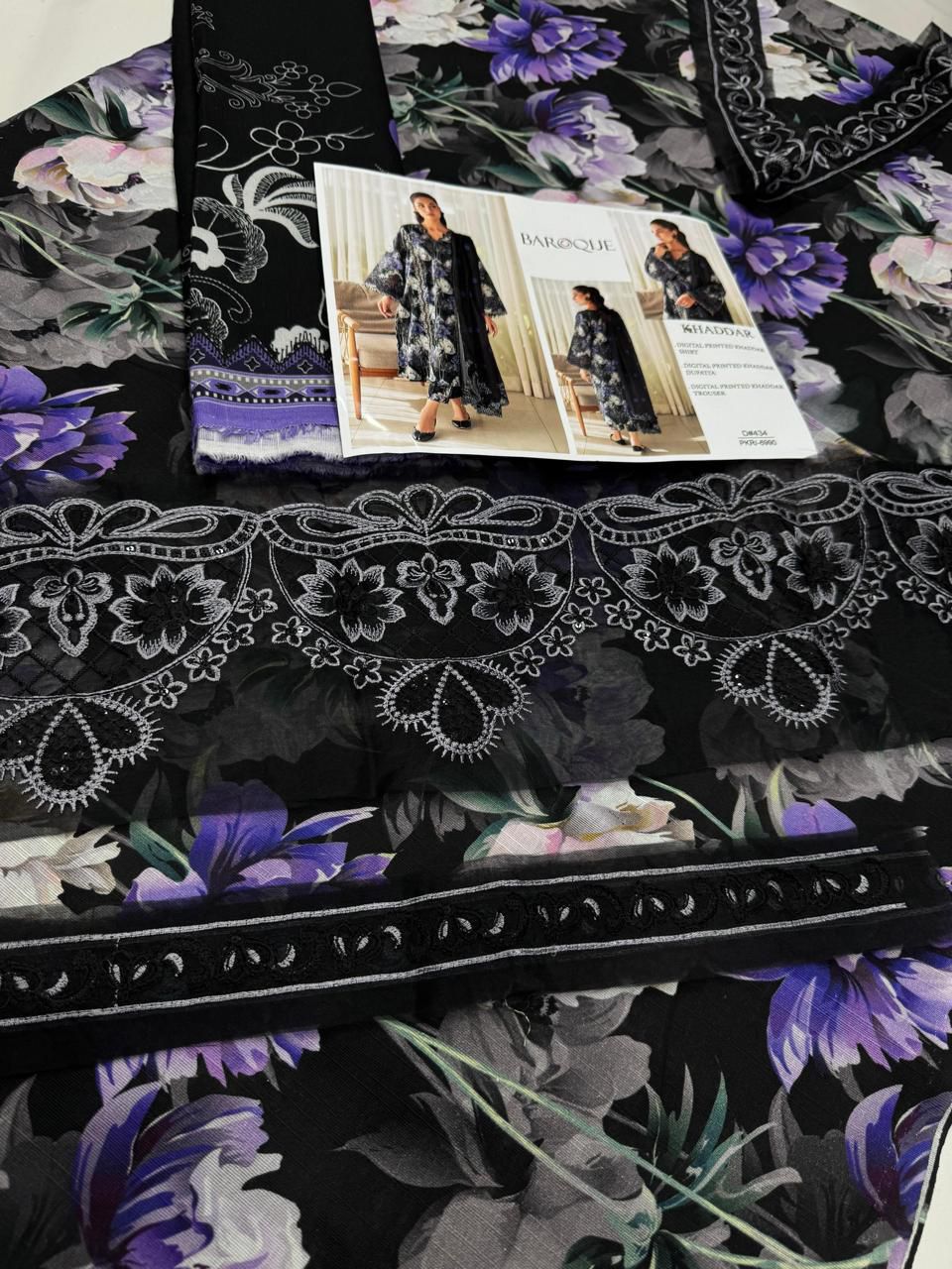 BAROQUE KHADAR UNSTICHED 3PC with PATCHES - J2832