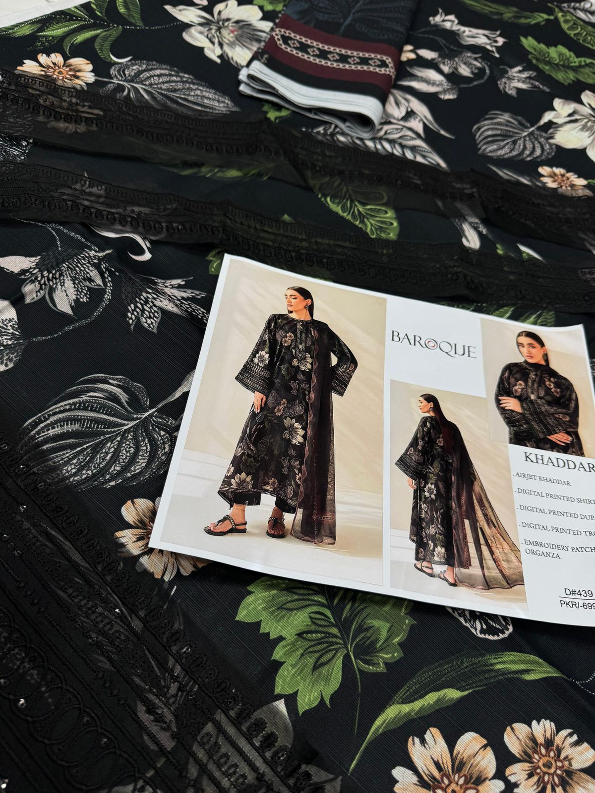 BAROQUE KHADAR UNSTICHED 3PC with PATCHES - BK9344