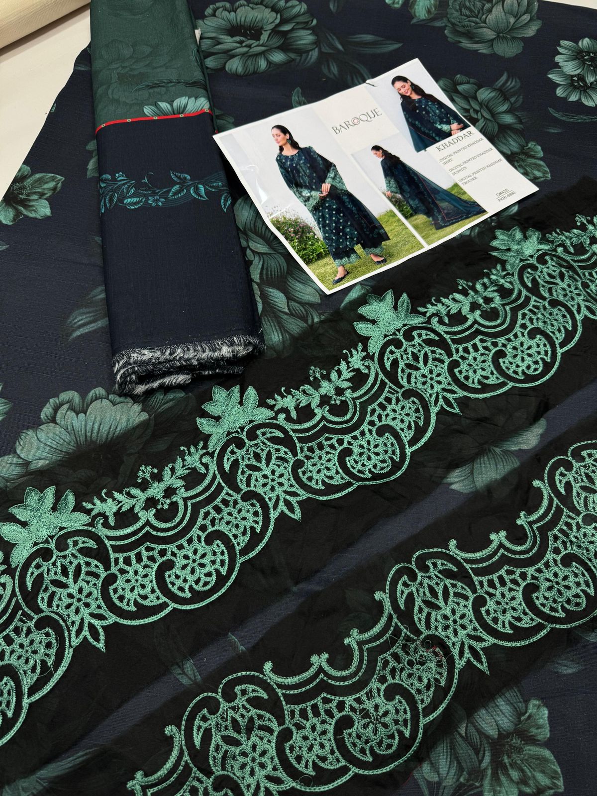 BAROQUE KHADAR UNSTICHED 3PC with PATCHES - OD5884