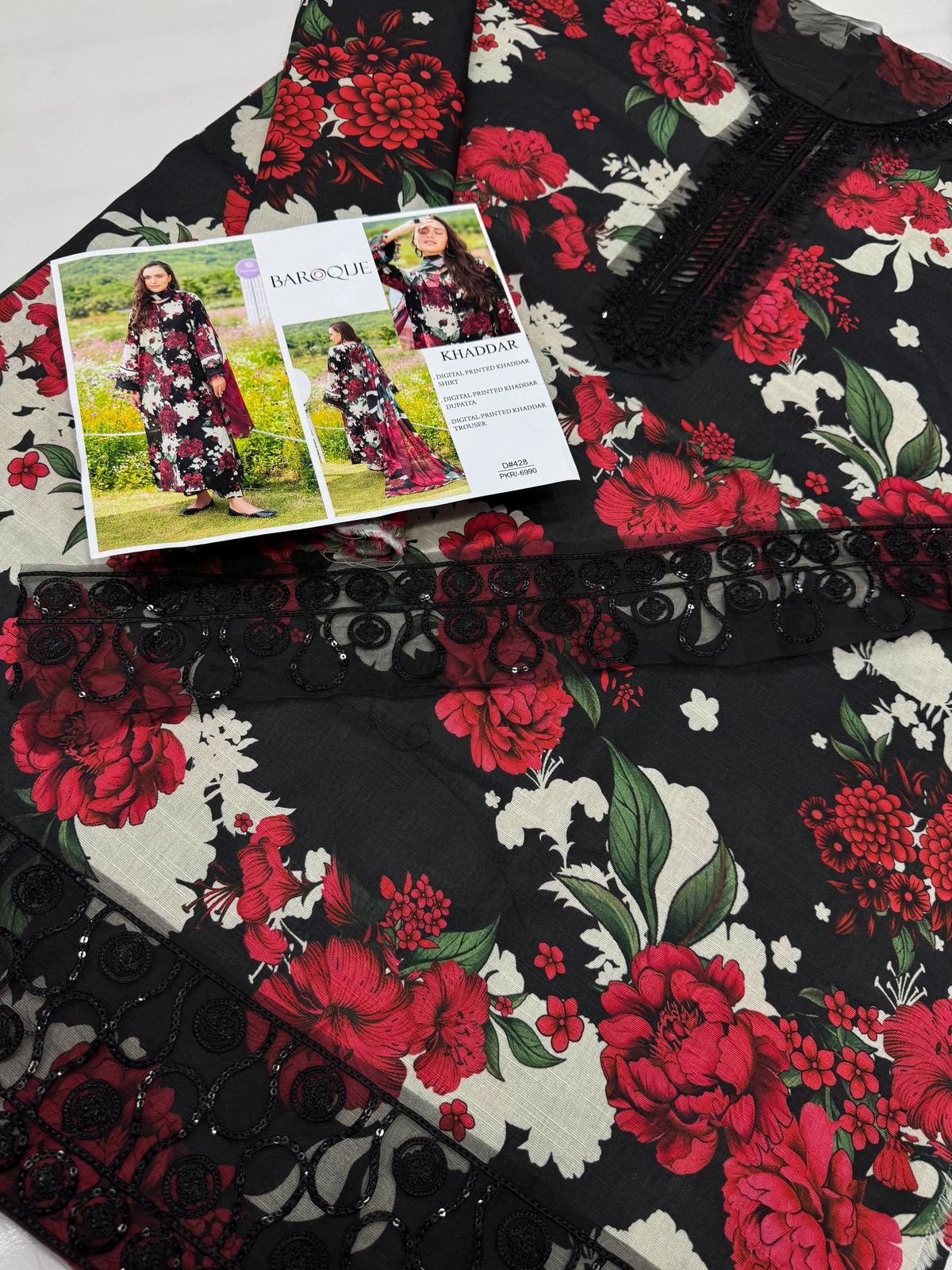 BAROQUE KHADAR UNSTICHED 3PC with PATCHES - HB4859