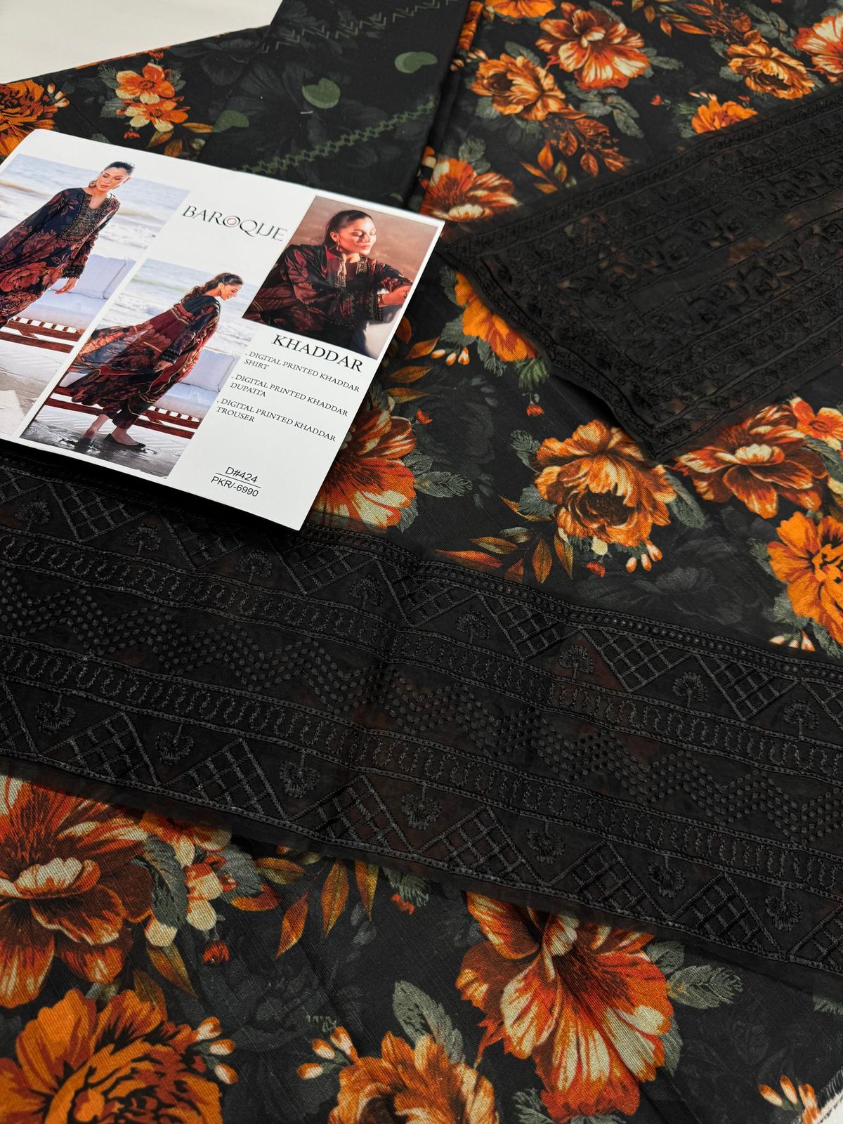 BAROQUE KHADAR UNSTICHED 3PC with PATCHES - GD3921