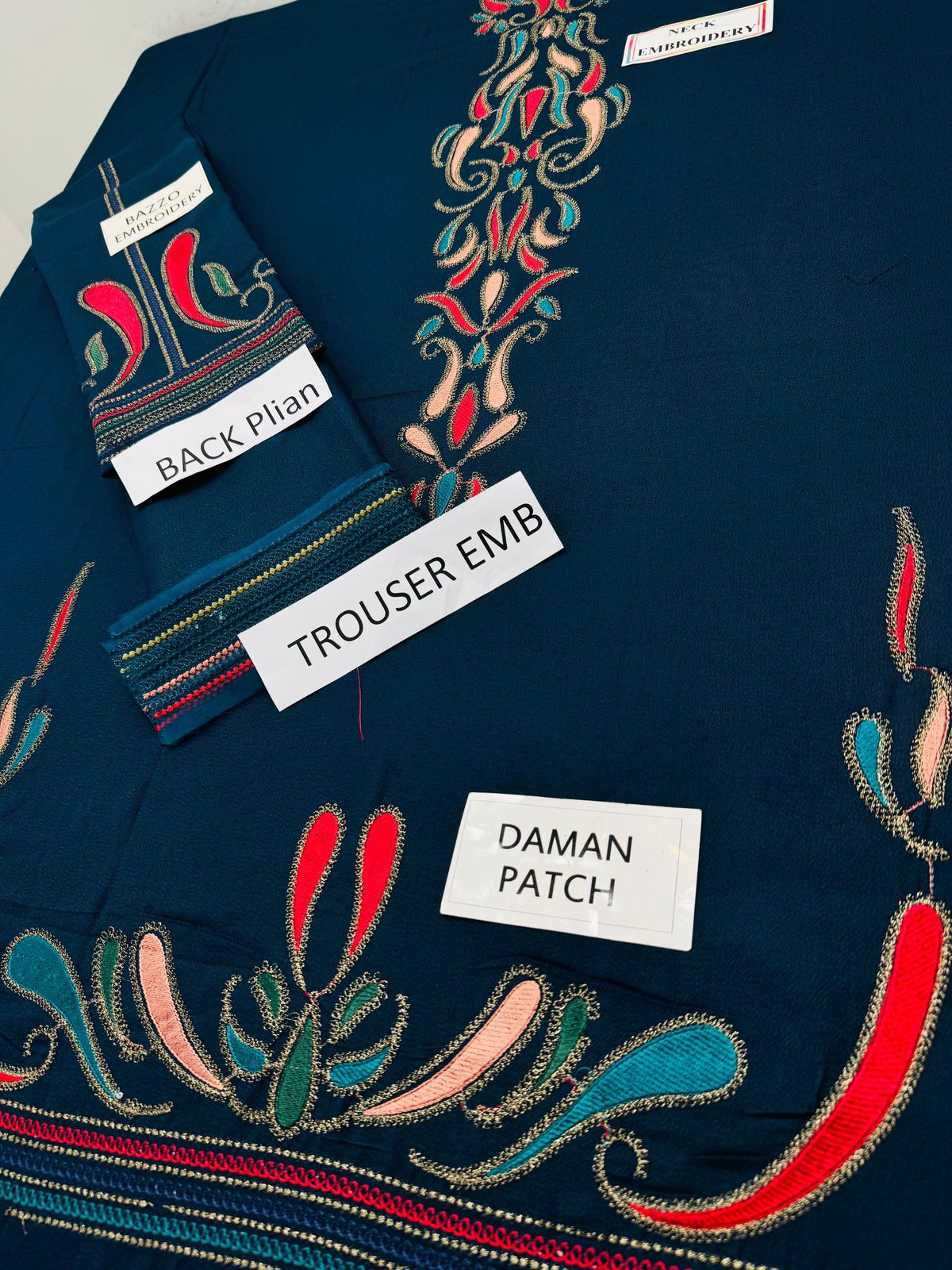 DHANAK Heavy EMBROIDERED 3PC with Patches KT0022