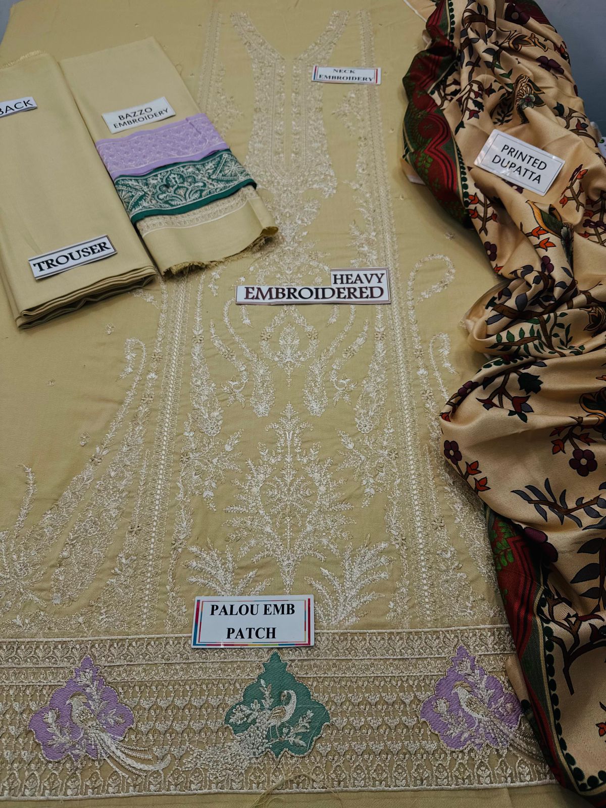 DHANAK Heavy EMBROIDERED 3PC with Patches GK6801