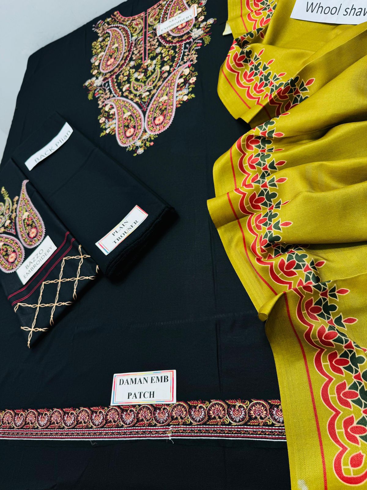 DHANAK Heavy EMBROIDERED 3PC with Patches ND8210